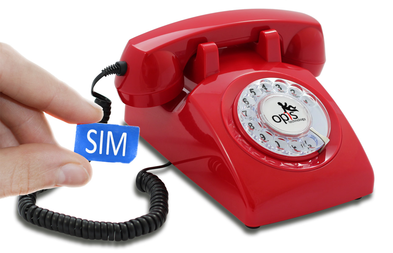 Tischhandy Opis 60s mobile Retro/Vintage Design GSM Telefon mit Wählscheibe rot 